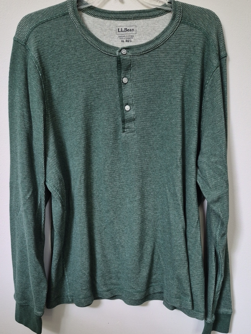 L.L. Bean Men's XL Long-Sleeve Waffle Knit Thermal Henley Moss Green Cabincore